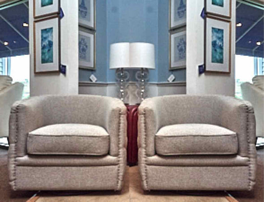 Pair of Dove Grey Upholsteted Swivel Chairs