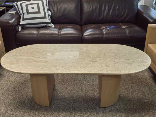 Crate & Barrel ' Vernet' Oval Travertine Top Cocktail Table