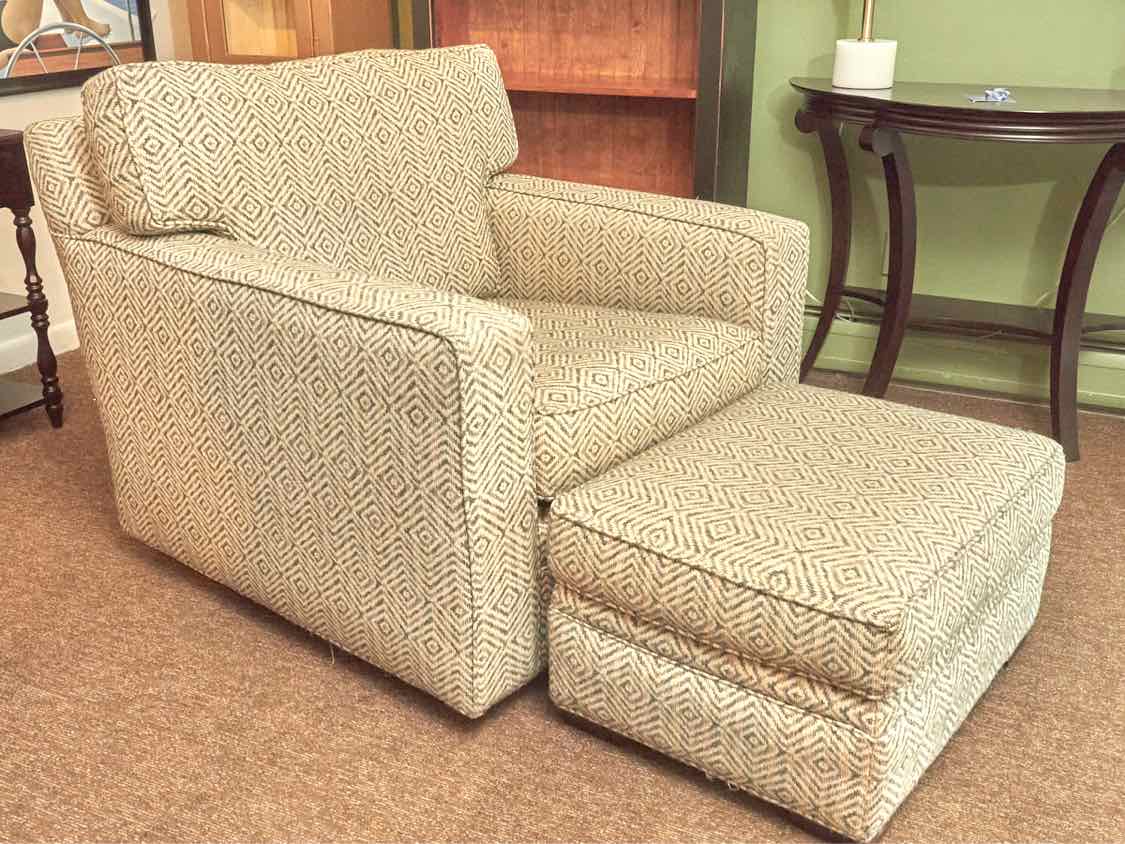 Pair of Boston Interiors Swivel Chairs with Ottomans