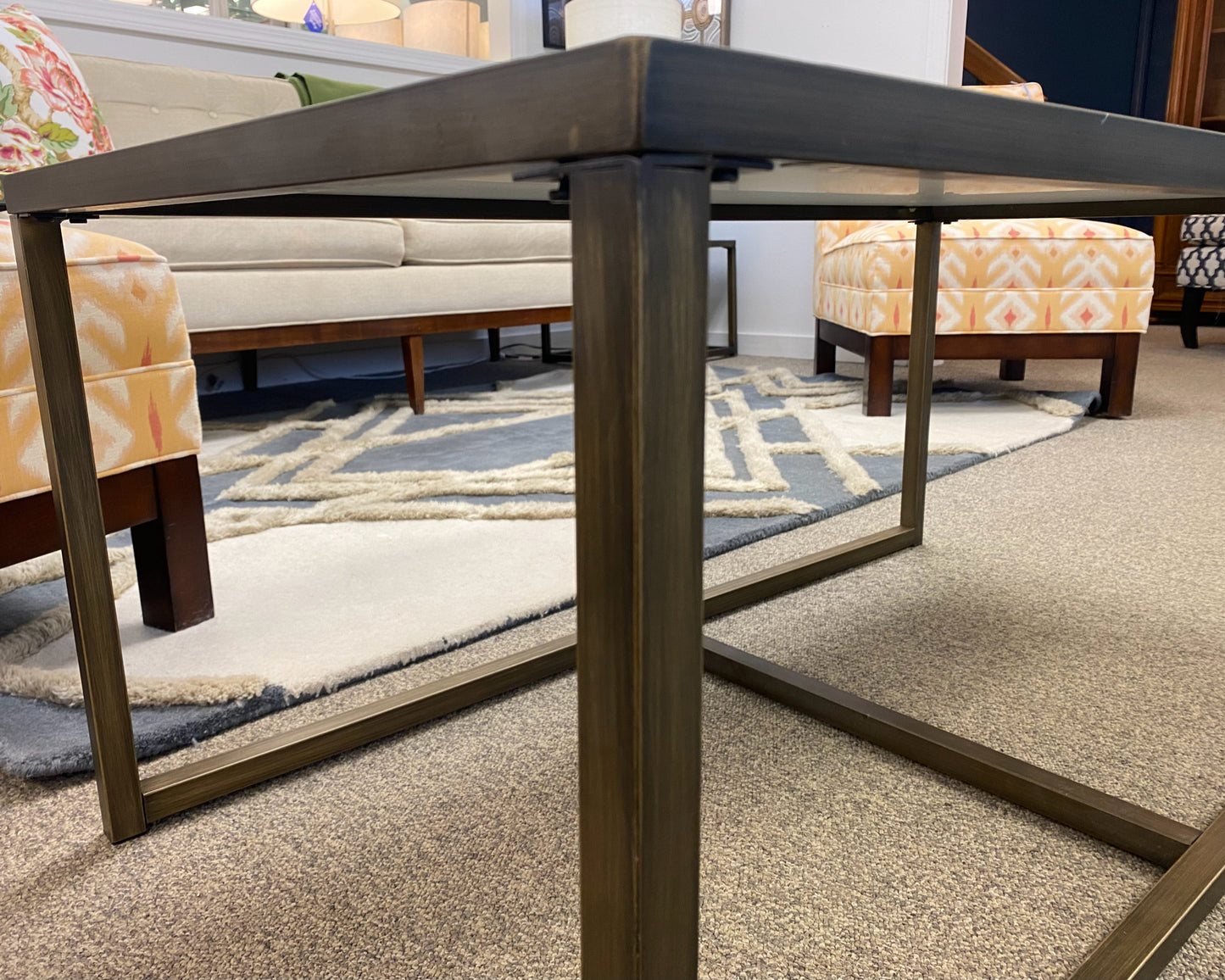 Mirrored Top Rectangular Cocktail Table with Bronze Finish