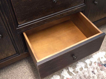 Media Furniture/Sideboard in Black Rubbed Finish with 5 Drawers & 2 Doors