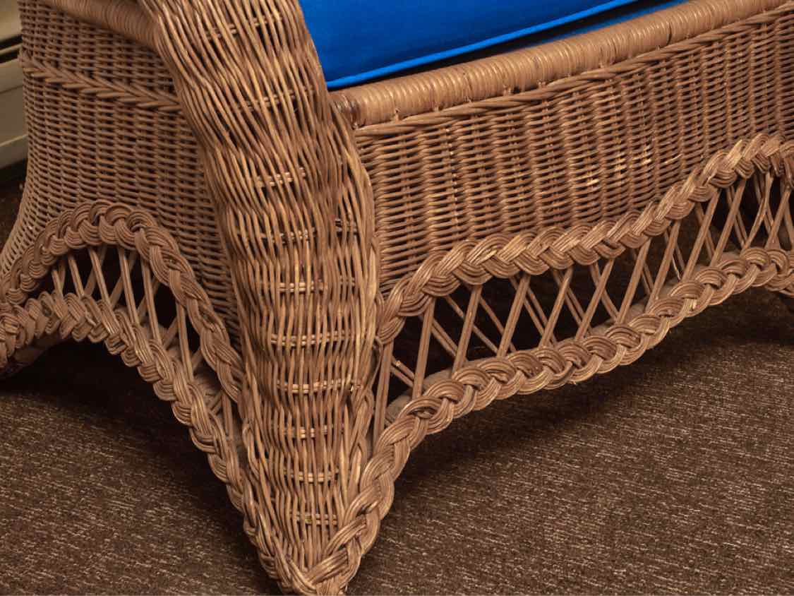 Natural High Back Wicker Chair Custom Upholstered Cushion Includes Ottoman