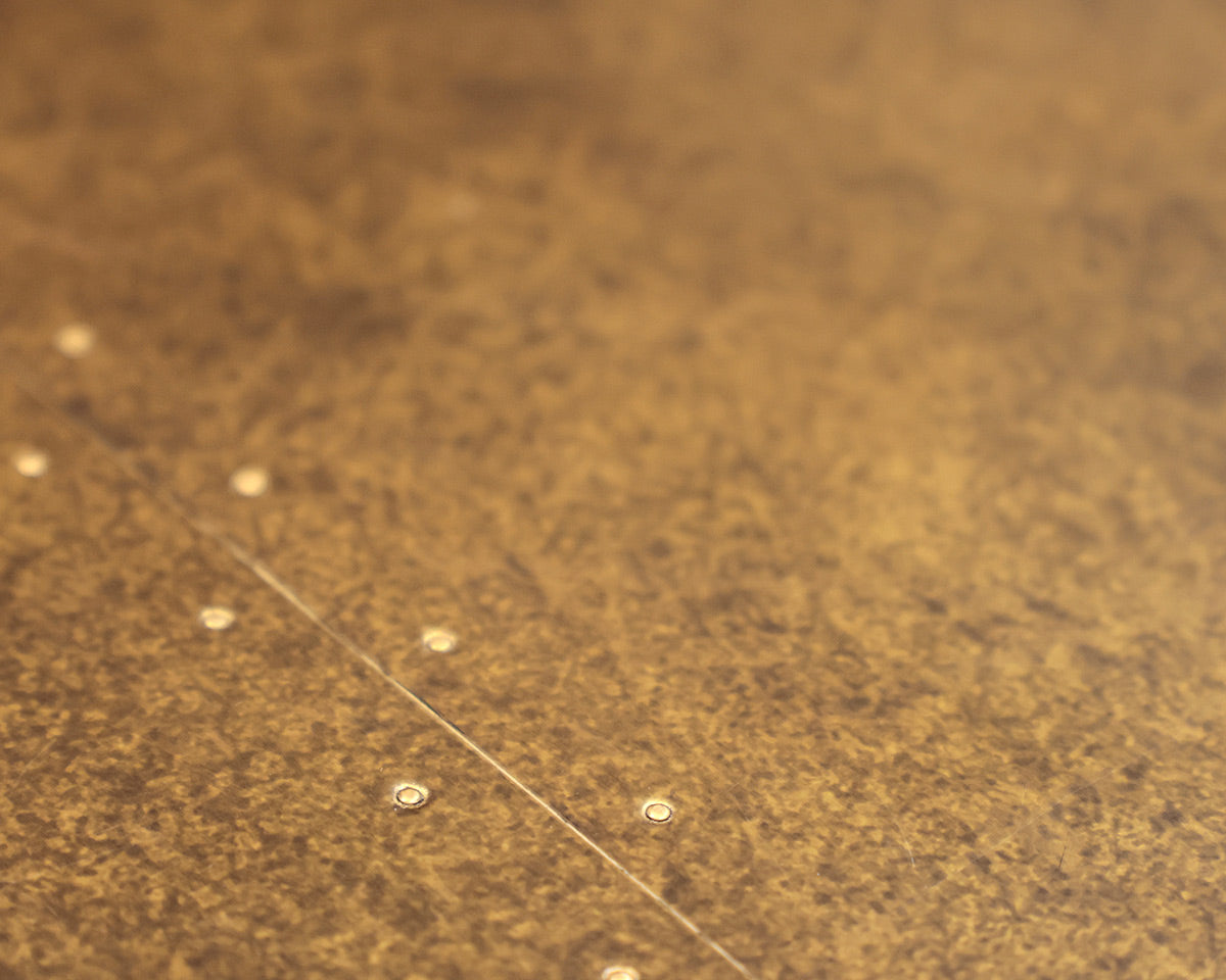 Arhaus 'Powell' Round Brass Clad Topped Dining Table
