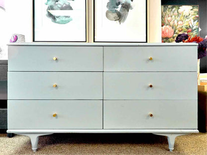 Mid-Century Style Dresser in Arctic Blue Finish with Gold Pulls
