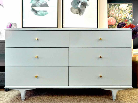Mid-Century Style Dresser in Arctic Blue Finish with Gold Pulls