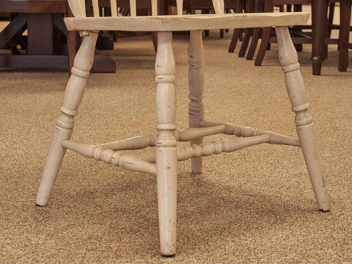 Set of Four Distressed Slat Back Chairs in Cream