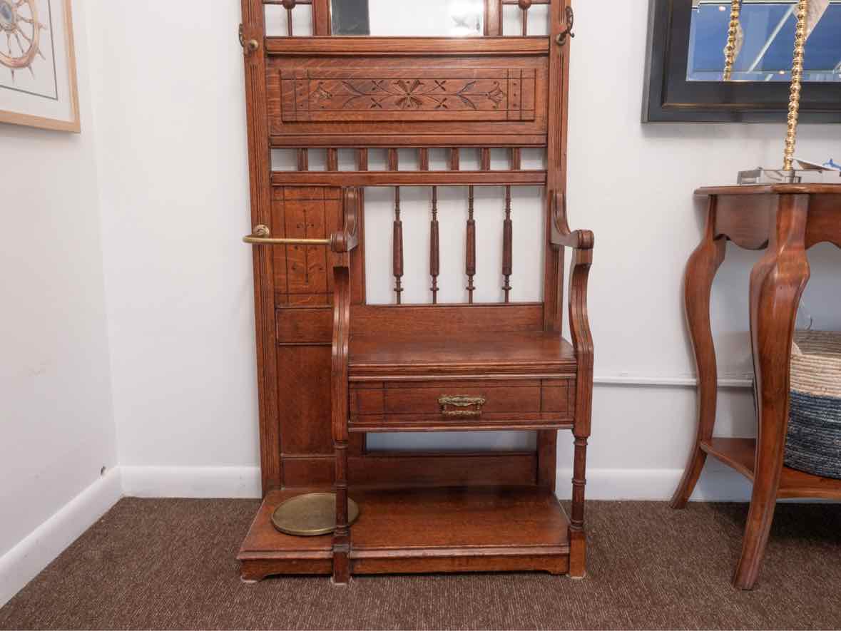 Eastlake Oak Hall Tree Coat Rack