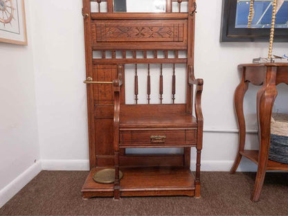 Eastlake Oak Hall Tree Coat Rack