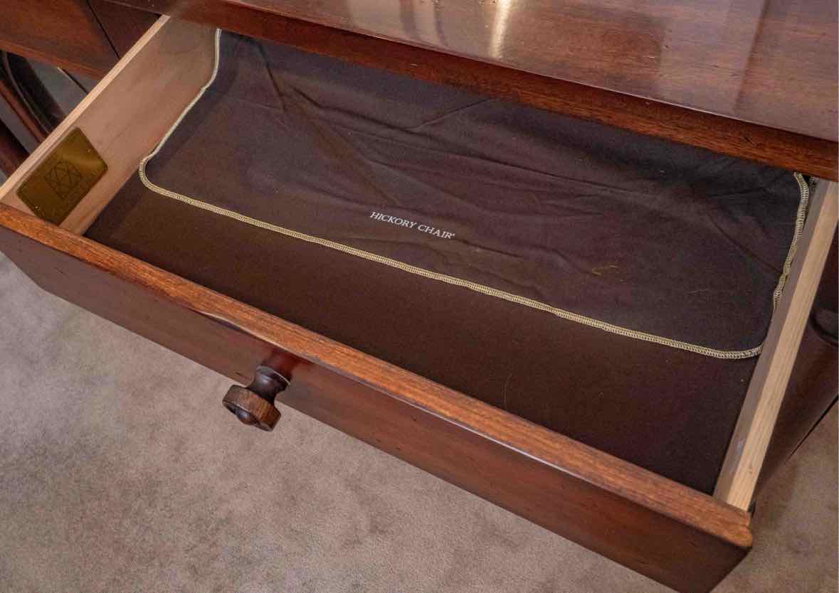 Hickory Chair Inc Cherry 2 Drawer 2 Glass Door Brass Inserts Console