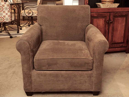 Crate & Barrel Olive Brown Corduroy Upholstered Chair with Matching Ottoman