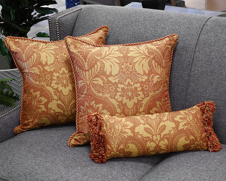 Set of 3 Accent Pillows in Brick & Gold