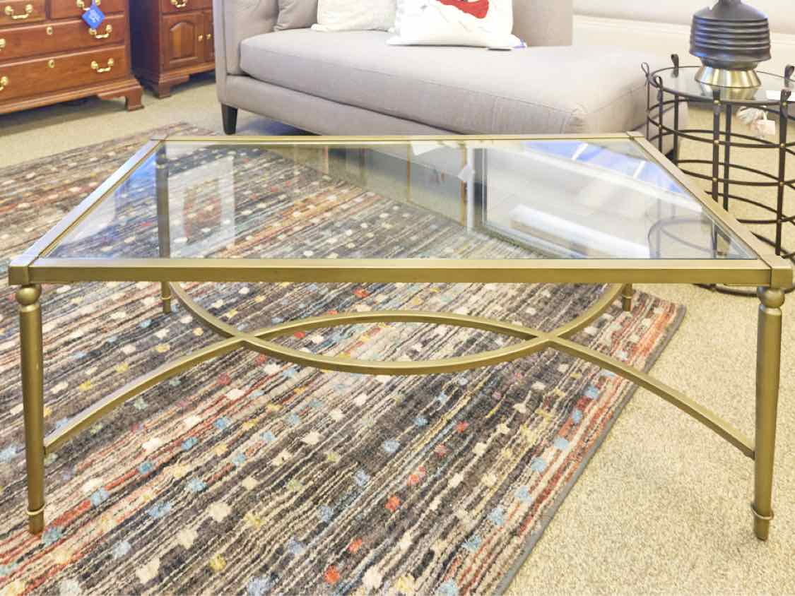 Brass Base Cocktail Table With Glass Top