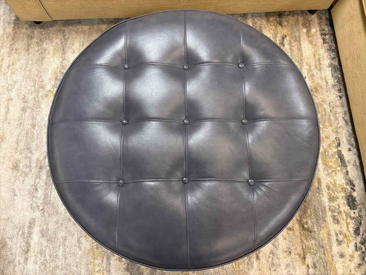 Ethan Allen 'Nassau' Round Leather Ottoman
