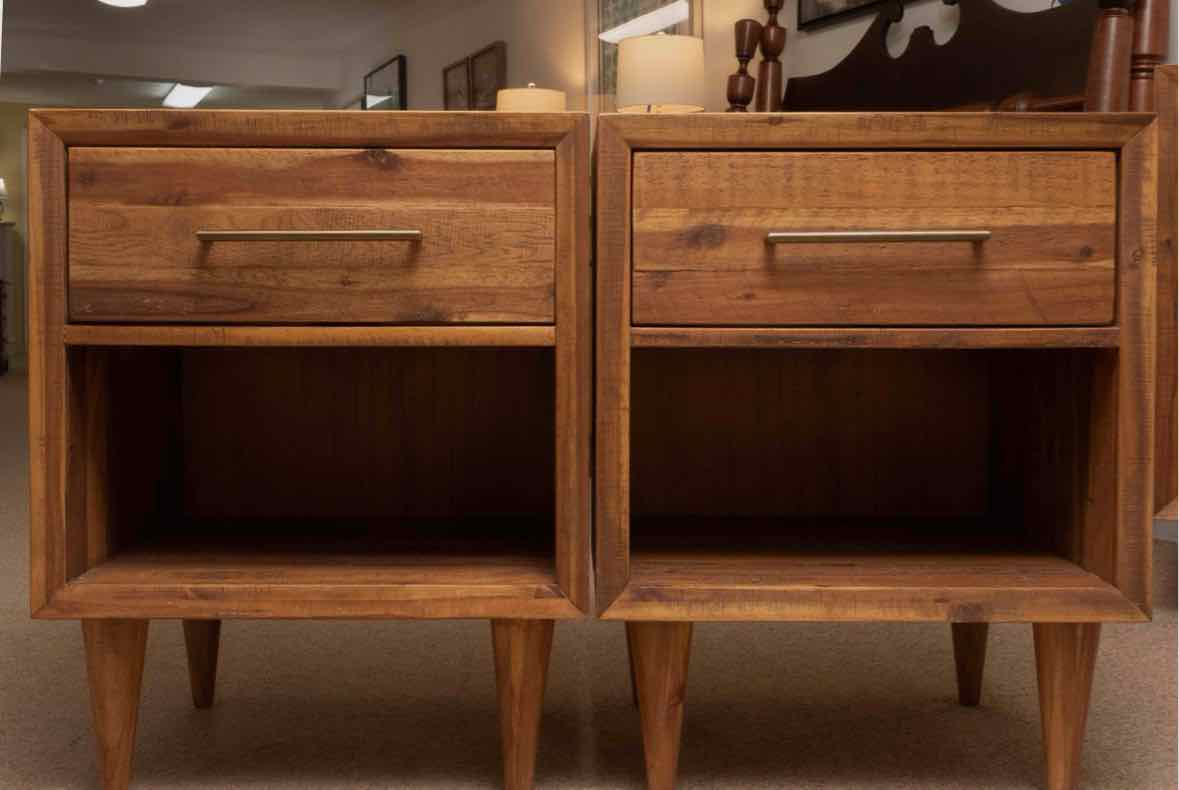Pair Of West Elm 'Alexa'  Reclaimed Pine  I Drawer & Shelf Nightstands