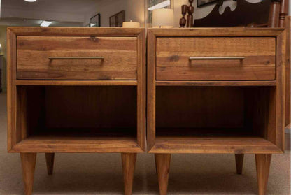Pair Of West Elm 'Alexa'  Reclaimed Pine  I Drawer & Shelf Nightstands