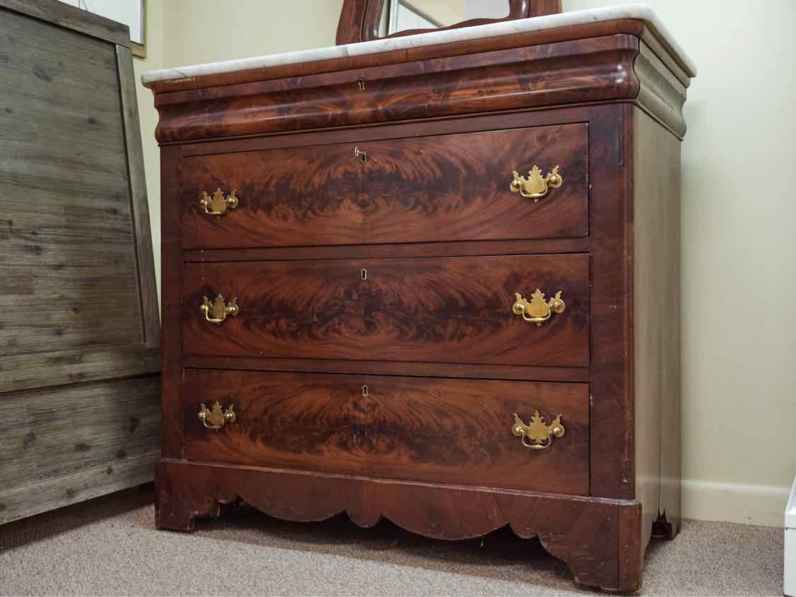 Victorian Walnut 4 Drawer Dresser with Attached Mirror