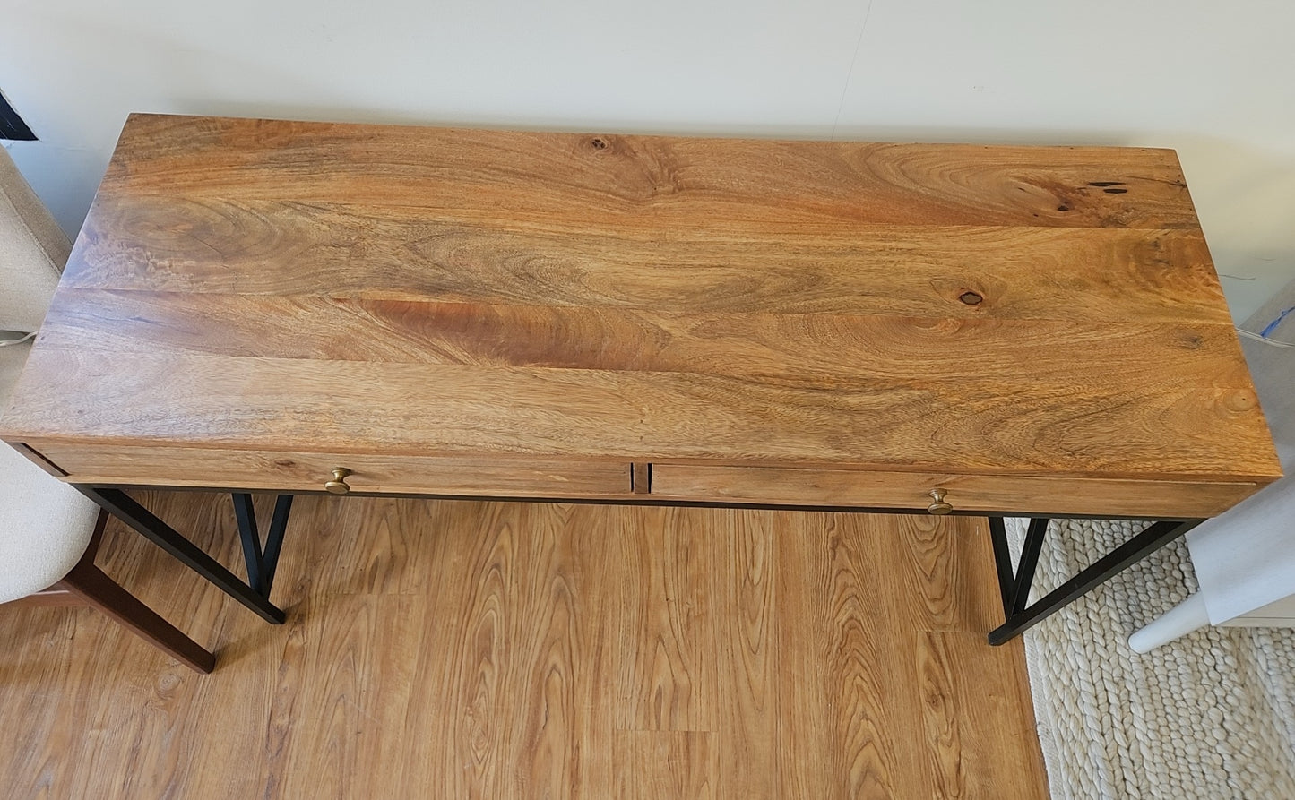 Rustic 2-Drawer Desk w/ Black Base