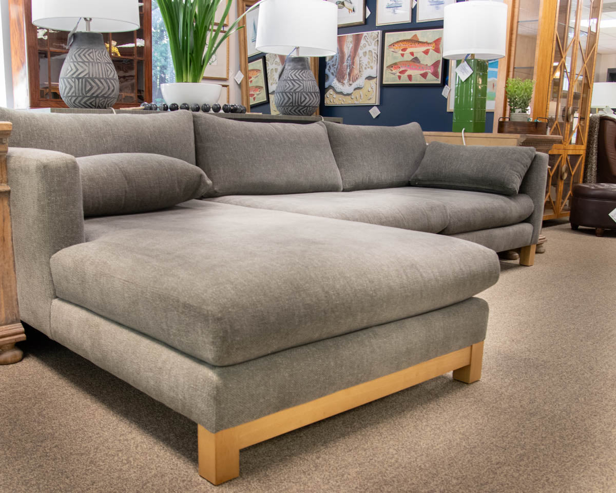 Crate & Barrel Pacific Sofa Wood Base 2-Piece Bench Sectional  In Steel Grey