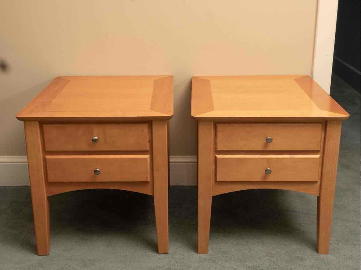 Pair Of Maple  2 Drawer Side Table