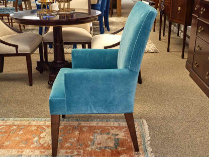 Pair of Lee Industries Dining Host Chairs in Aqua Blue Performance Fabric