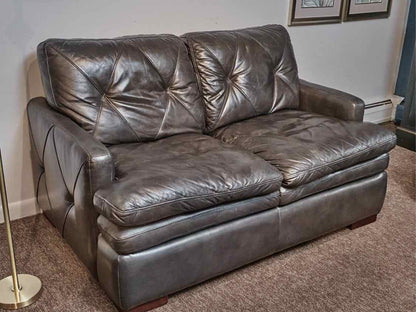 Dark Grey Leather Loveseat