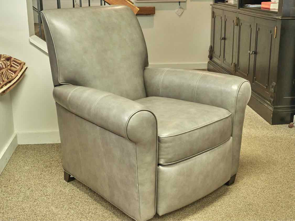 Ethan Allen Roll Arm Recliner in Grey Leather