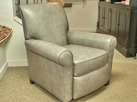Ethan Allen Roll Arm Recliner in Grey Leather