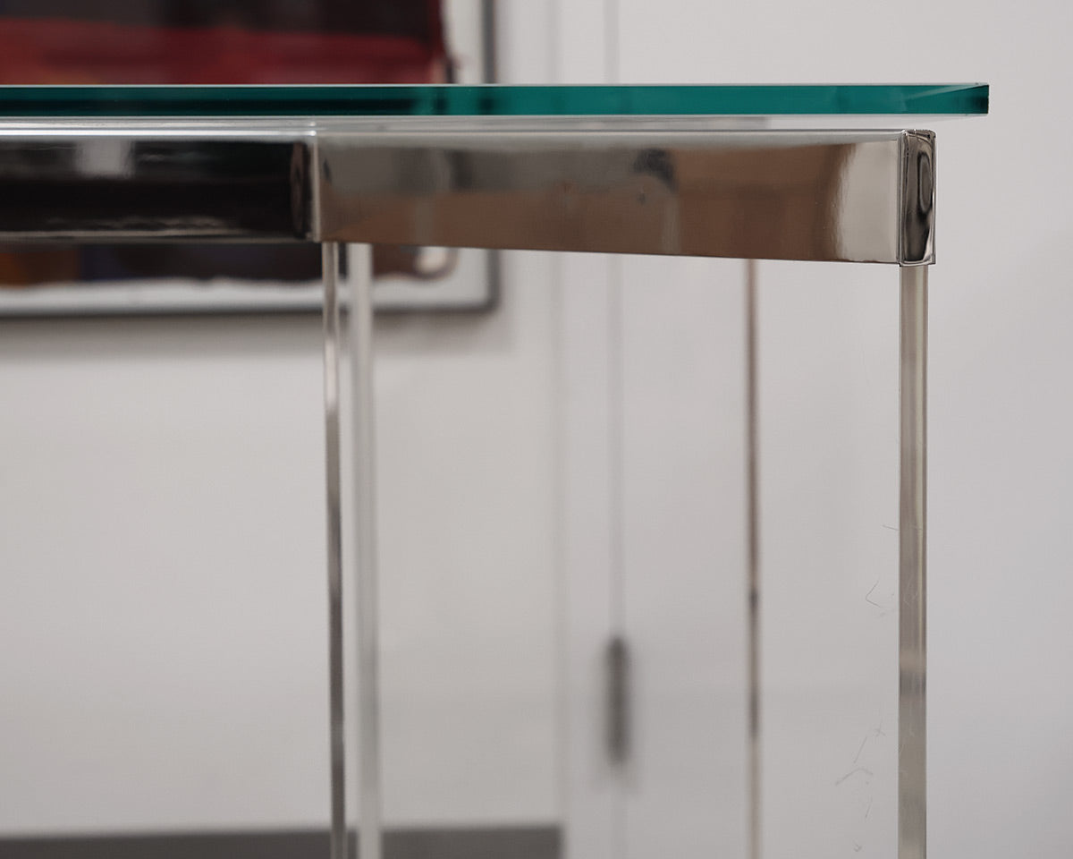 Ligne Roset Chrome Dining Table with Frosted Glass Top.