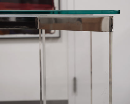 Ligne Roset Chrome Dining Table with Frosted Glass Top.