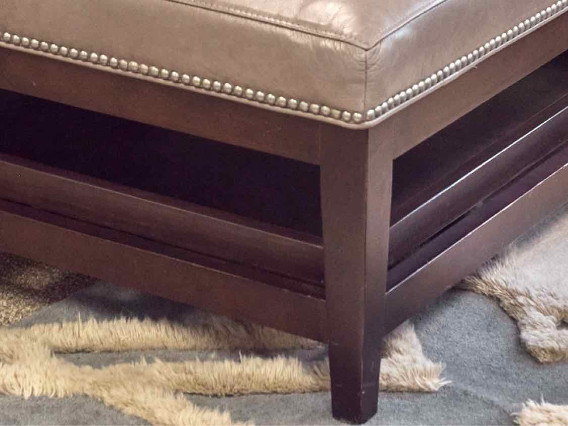 Square Faux Leather Ottoman in Light Gray