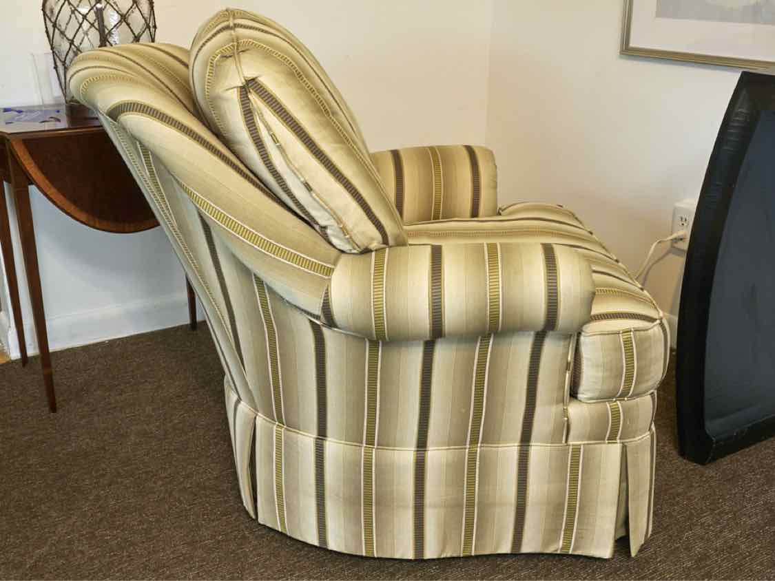 Ethan Allen 'Charlotte'  In Earth Tones Stripe Skirted Swivel  Chair