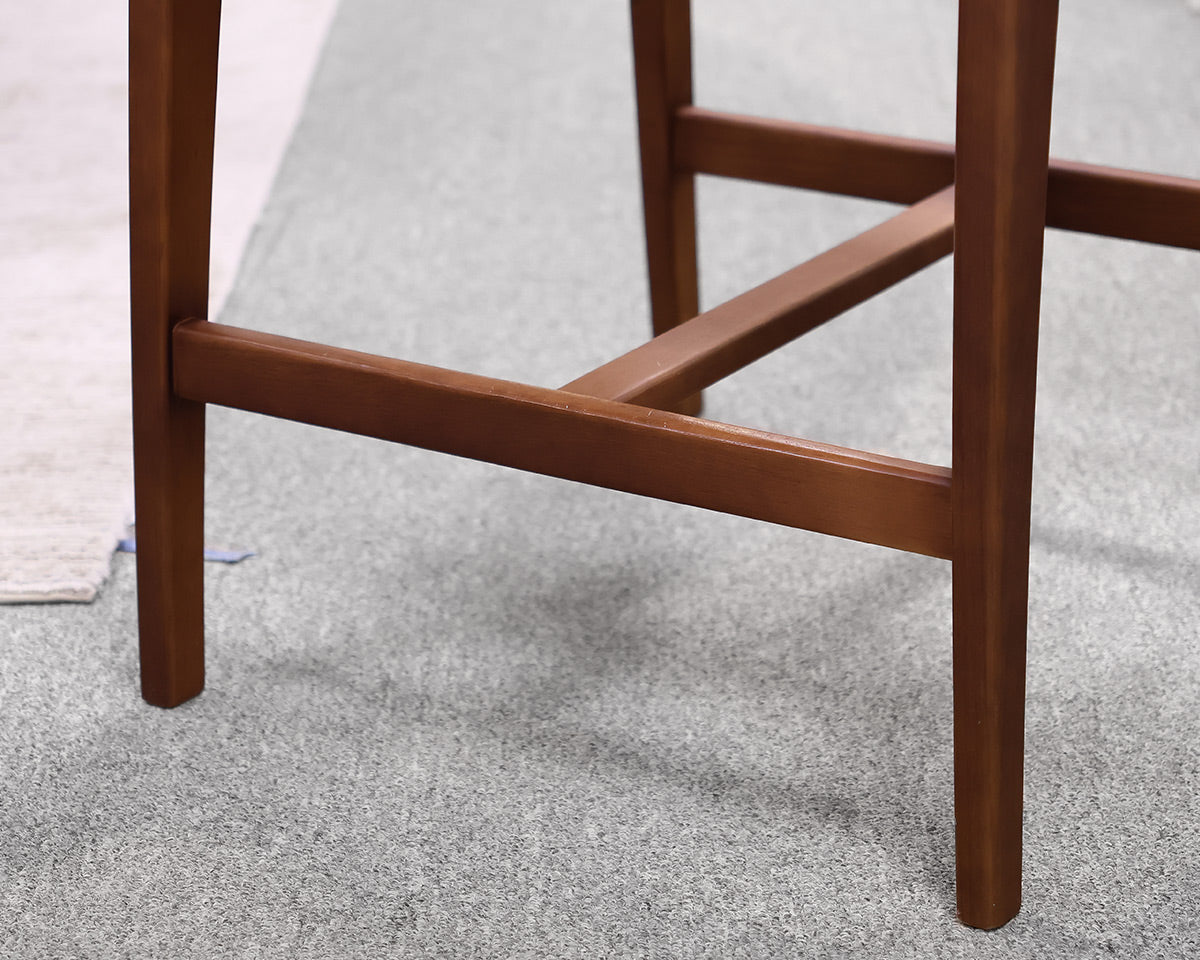 Set of 3 uultis SOTTO Counter Height Stools in Walnut, Beige Fabric & Cane
