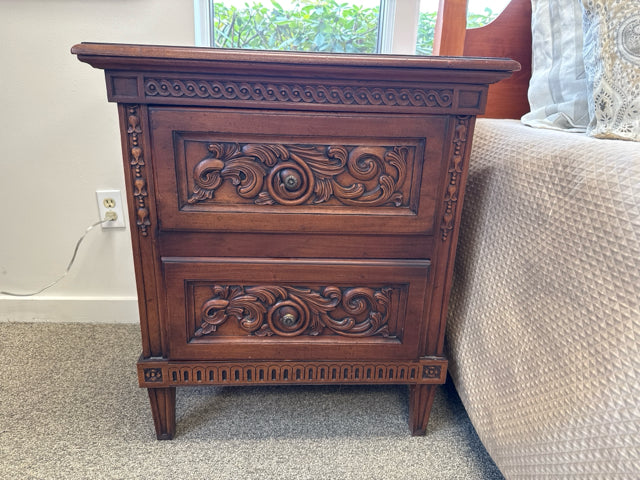 Pair of Carved Bedside Chests in Cherry Finish