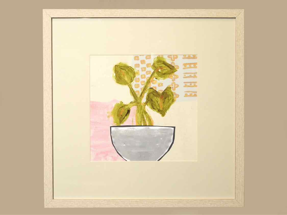 "Native Bud IV" Matted Print in Whitewashed Textured Frame