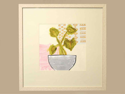 "Native Bud IV" Matted Print in Whitewashed Textured Frame