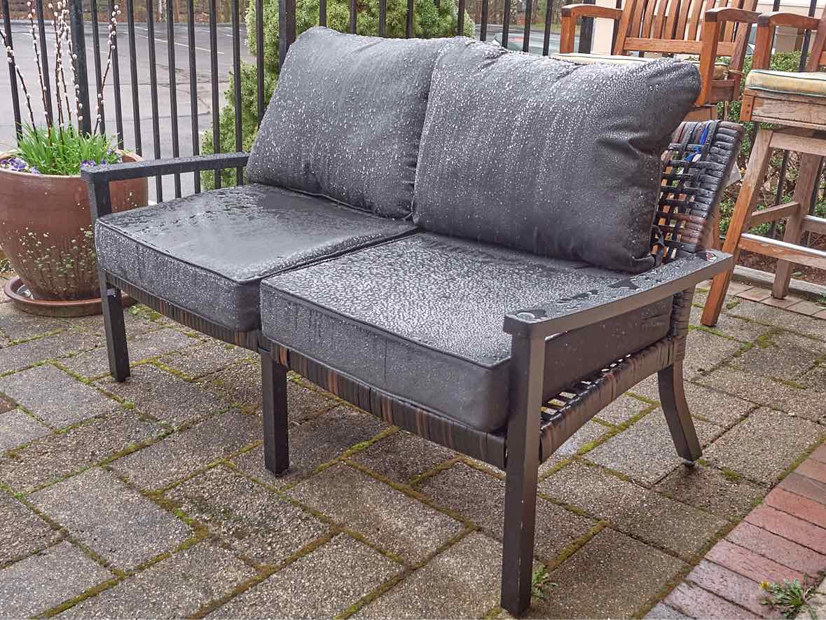 Frontgate Outdoor Black  Aluminum Sofa & Black Walnut Wicker with Cushions
