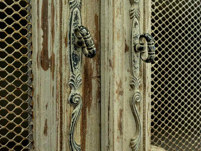 Rustic French Inspired Display Cabinets in Grey Finish with Wire Mesh Doors