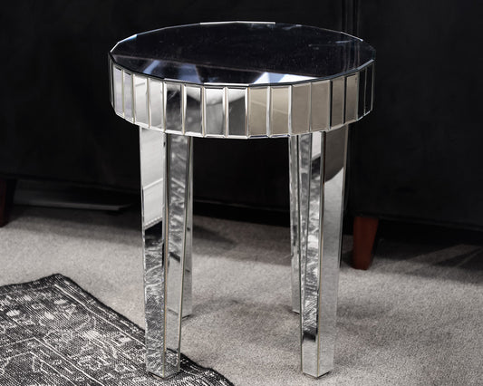Round Mirrored Fluted Accent Table