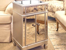 Mirrored Nightstand with 1 Draw & 2 Door with Silver Finish Trim
