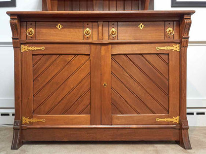 Circa 1880'2 Walnut 2 Drawer 2 Door Carved Accents  Hutch
