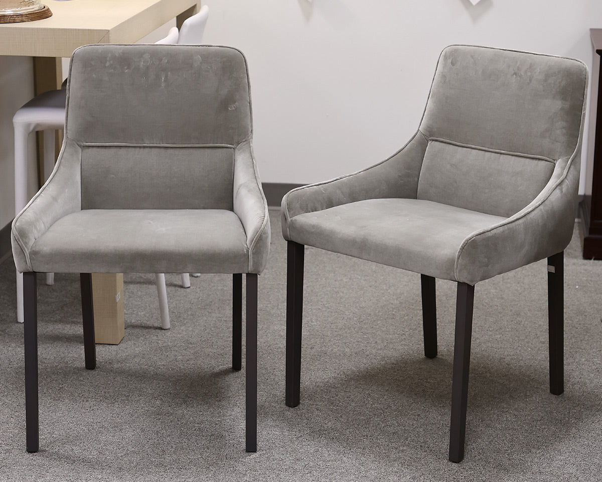 Pair of Ligne Roset Long Island Contemporary Dining Chairs in Grey Velvet