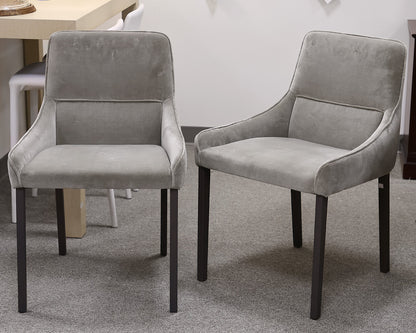 Pair of Ligne Roset Long Island Contemporary Dining Chairs in Grey Velvet