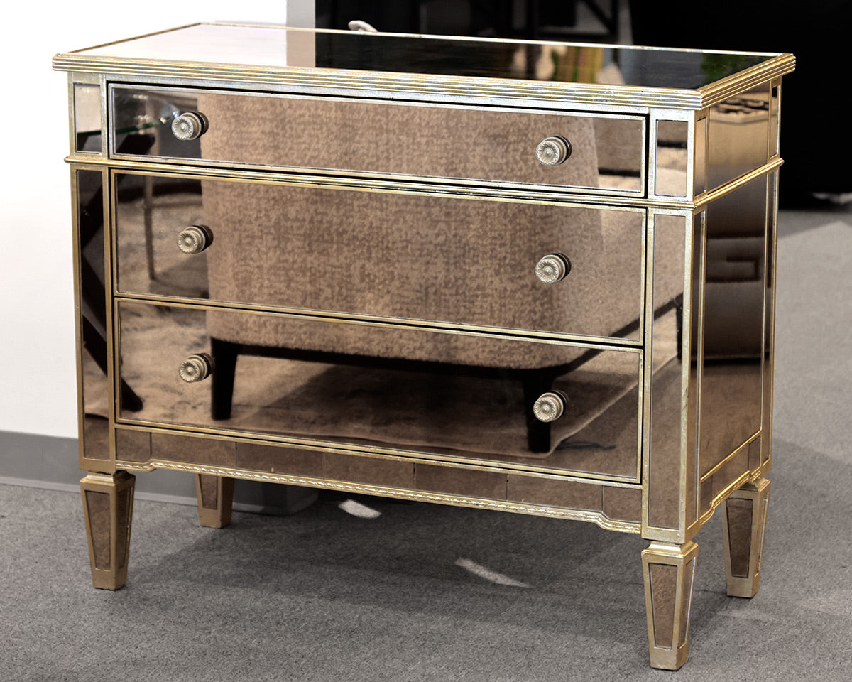 Mirrored 3-Drawer Accent Chest with Gold Trim