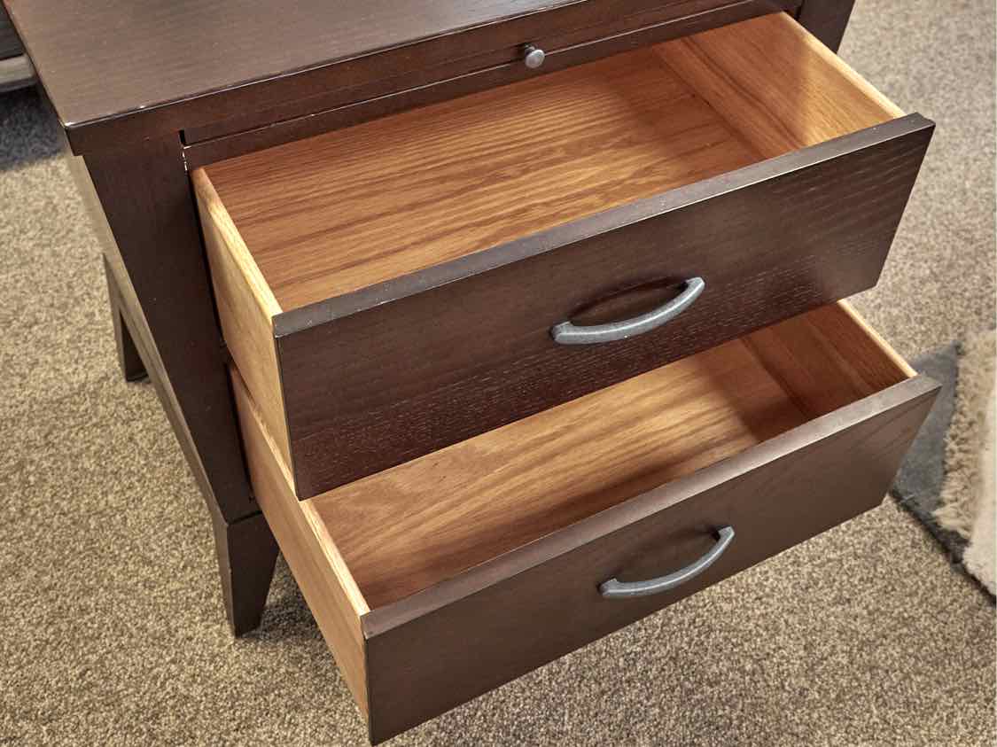 Ethan Allen Two-Drawer Nightstands with Pullout Shelf in Espresso Finish Oak