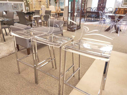 Set of 3  CB2 Chrome and Acrylic  Bar Stools