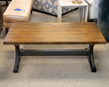 Wood Plank Cocktail Table W/Black X-Frame Trestle Base