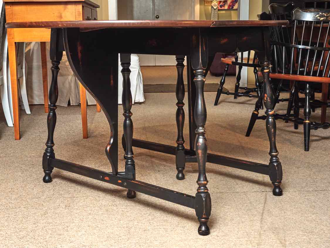 Cherry Drop Leaf Dining Table 9.75" Butterfly Leaf Distressed Black Legs