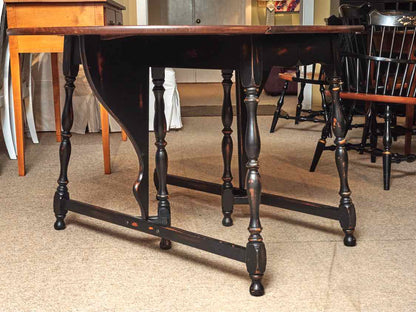 Cherry Drop Leaf Dining Table 9.75" Butterfly Leaf Distressed Black Legs