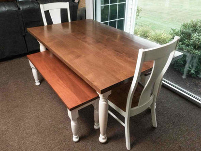 Bassett  Cherry Top Cream Frinish Turned Legs Table & 2 Benches/2 Chairs Set