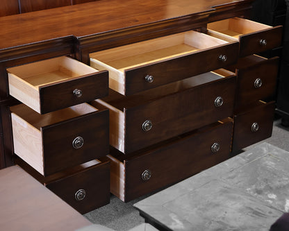 West Brothers Furniture Dark Maple Triple Dresser With Mirror